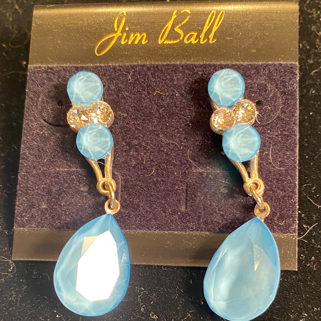 Jim Ball Blue Teardrop Drop Earrings With Sparkling Accents